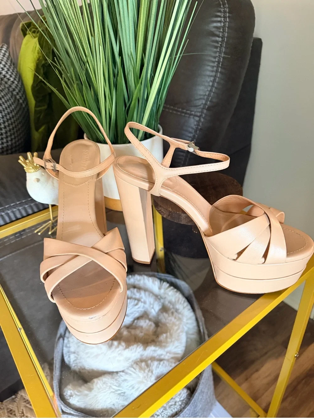SCHUTZ Blush Nude Platform Sandal with Ankle Strap